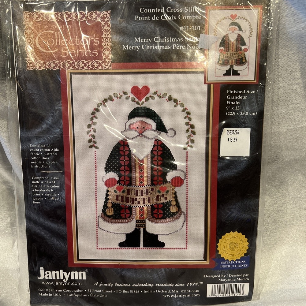 Vtg  Merry Christmas Santa Janlynn Collector's Counted Cross Stitch Kit #41-101